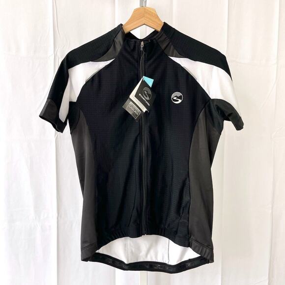 NWT SHOWERS PASS Cycline Full Zip Cycling Jersey Short Sleeve Black White Size M - Picture 1 of 8